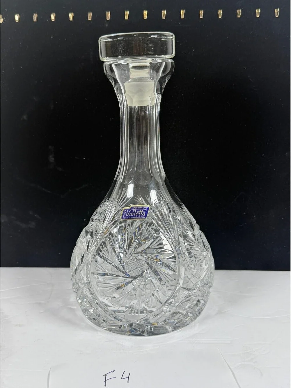 Vintage Violetta Poland 24% Lead Crystal Decanter with Stopper Hand Cut Glass